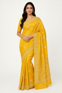 Yellow Floral Silk Saree