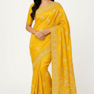 Yellow Floral Silk Saree