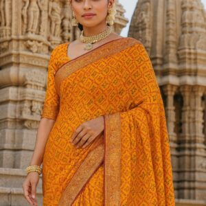 Yellow Orange silk Saree